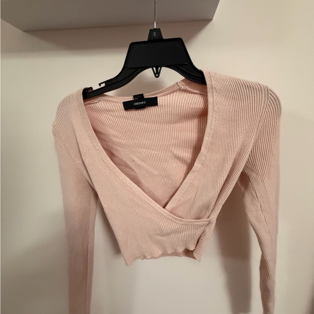 Forever 21 Blush Ribbed Wrap Crop Top